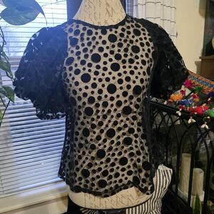Haute Monde Black Sheer Polka Dot Blouse